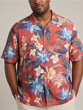 Tommy Bahama Mens 100% Silk Floral Hawaiian Shirt Red Blue Size XXXL Big & Tall